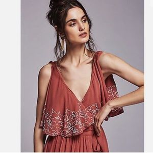 Free People Sylvia Beaded Mini Wrap Dress XS dusty rose